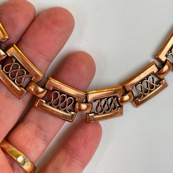 Vintage Renoir Copper Necklace Mid Century Modern Modernist Squiggle Jewelry - Picture 6 of 6